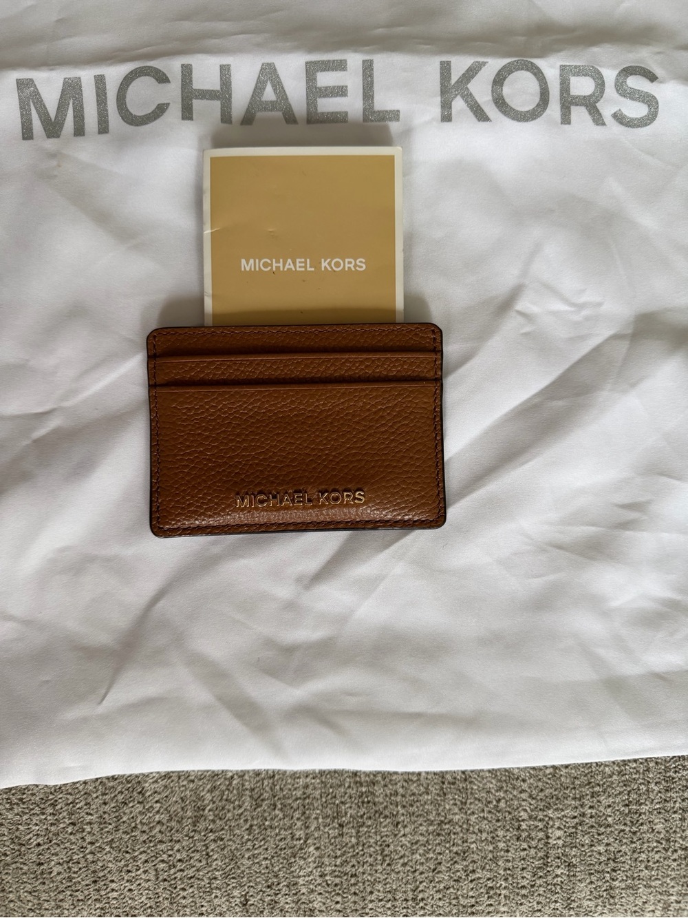 Michael Kors Brown Pebbled Leather Card Holder